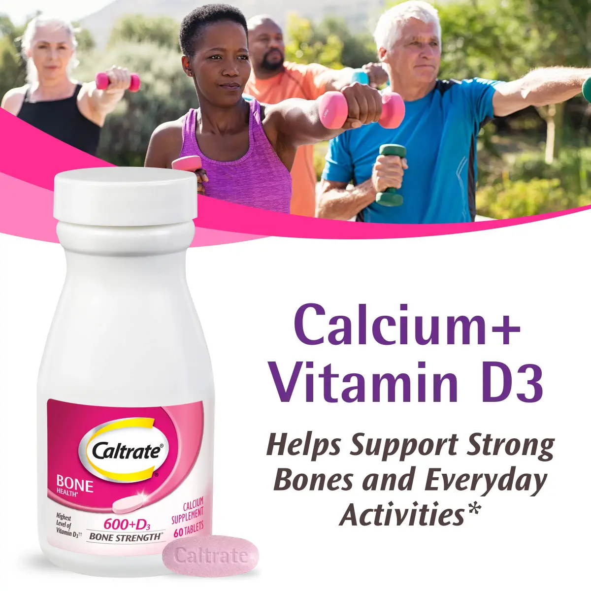 Caltrate 600 Plus D3 Calcium and Vitamin D Supplement Tablets, Bone Health Supplements for Adults - 120 Count (Pack of 2) | Gluten-Free - view 2