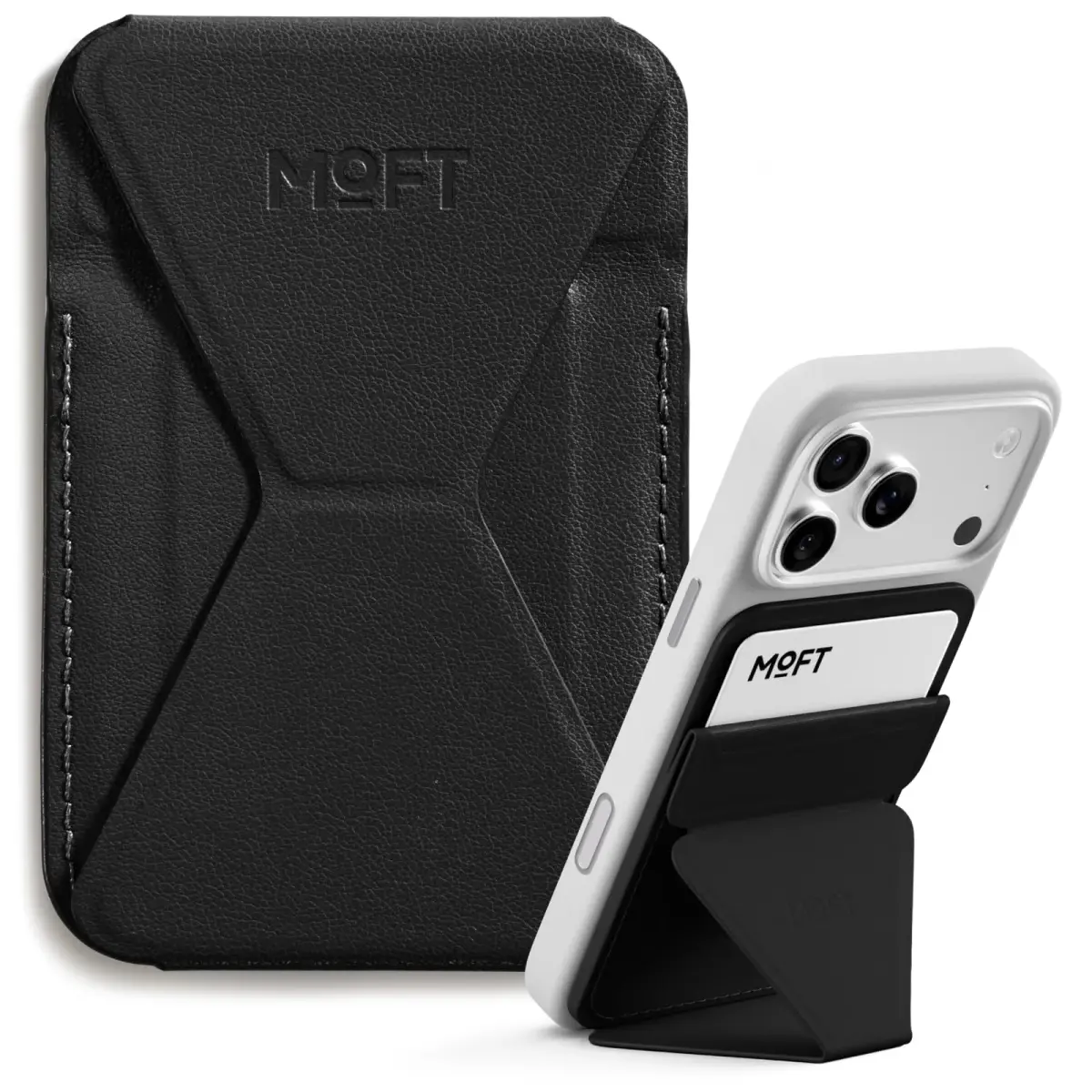 MOFT Magnetic Wallet Stand for iPhone 17/16/15/14/13/12 Series, Jet Black | MOVAS Vegan Leather, 3-Angle Stand, MagSafe Compatible - main product image