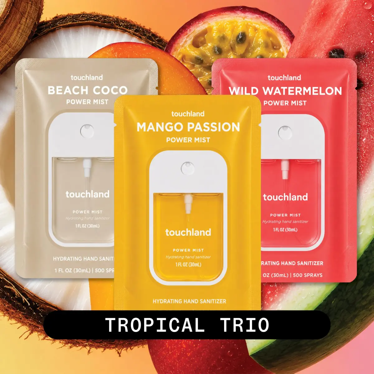 Touchland Tropical Trio Hydrating Hand Sanitizer Spray Set 3 x 29.57ml (3 Fl Oz) | Skincare-Forward Germ Defense - view 2