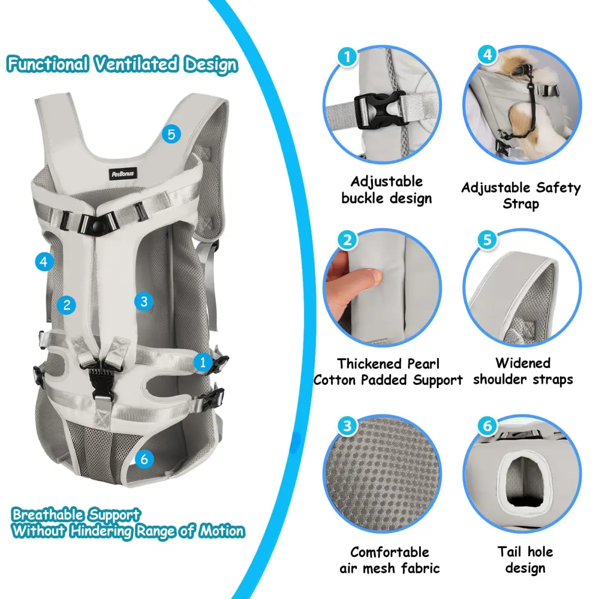 PetBonus Grey X-Large Dog Carrier Backpack for Hands-Free Hiking and Cycling - view 2