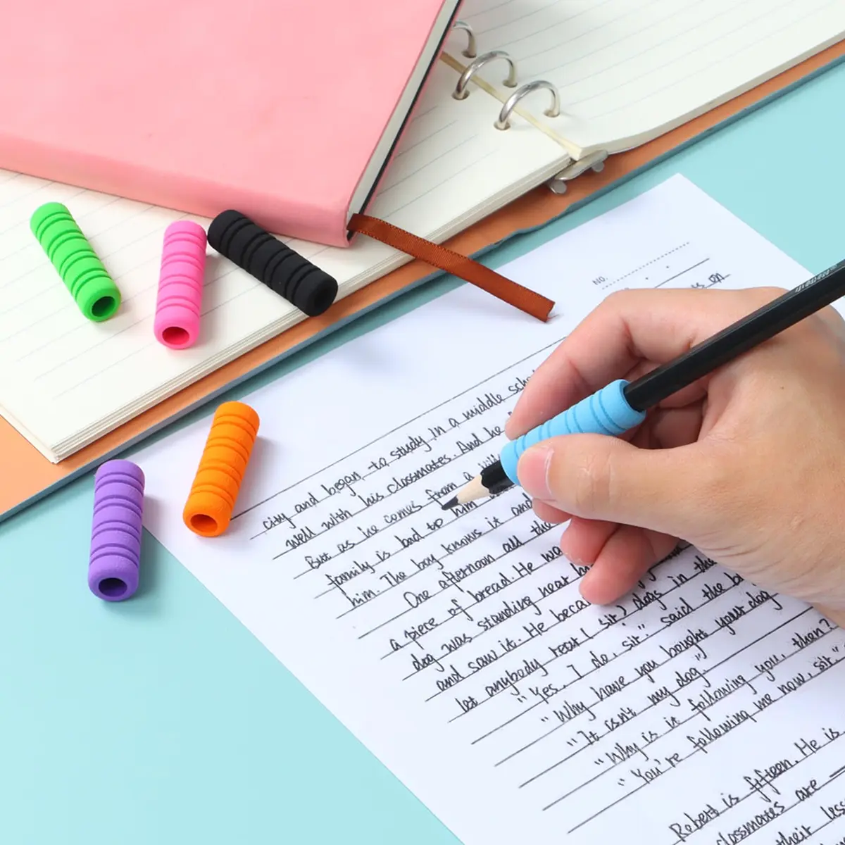 OSteed Foam Pencil Grips Bulk for Kids & Adults, 50 Pcs 10 Colors | Ergonomic Writing Aid for Proper Pencil Grasp - view 5