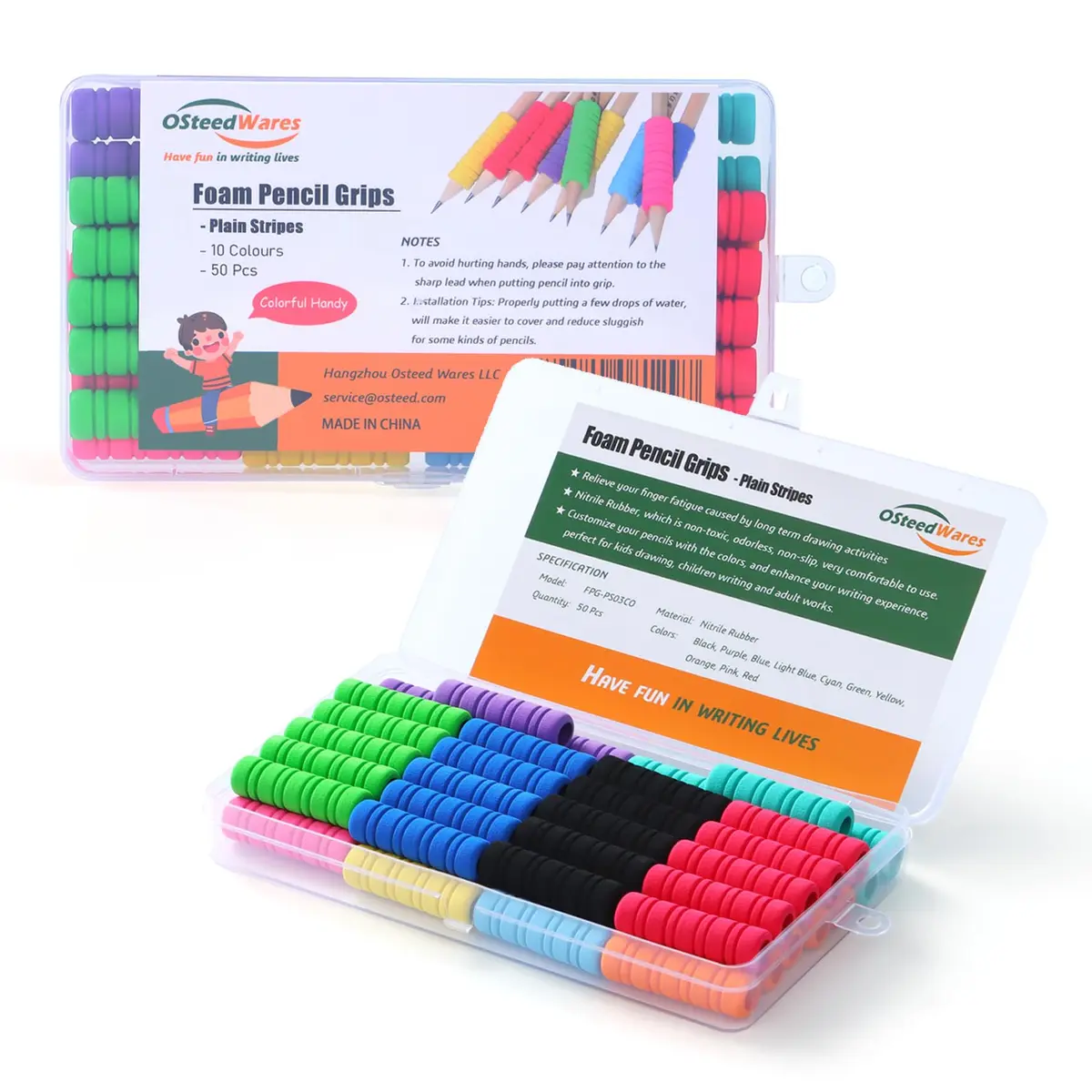 OSteed Foam Pencil Grips Bulk for Kids & Adults, 50 Pcs 10 Colors | Ergonomic Writing Aid for Proper Pencil Grasp - view 7