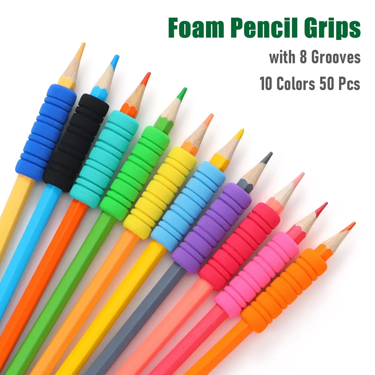 OSteed Foam Pencil Grips Bulk for Kids & Adults, 50 Pcs 10 Colors | Ergonomic Writing Aid for Proper Pencil Grasp - view 2