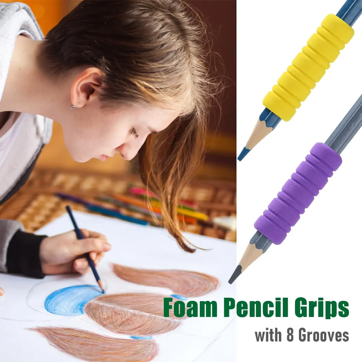 OSteed Foam Pencil Grips Bulk for Kids & Adults, 50 Pcs 10 Colors | Ergonomic Writing Aid for Proper Pencil Grasp - view 4
