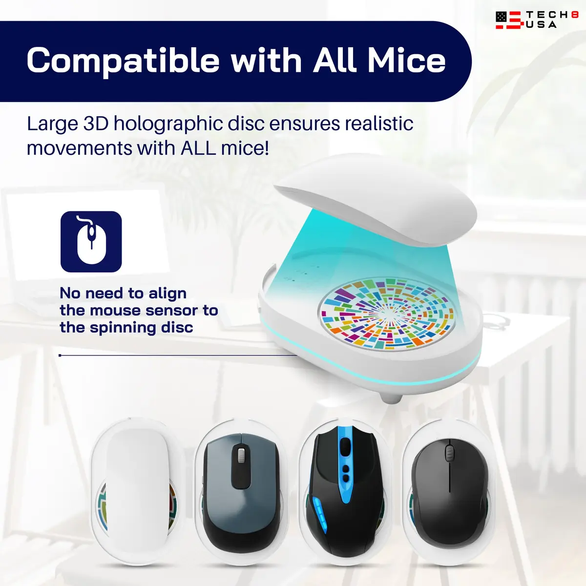 TECH8 USA Undetectable Mouse Mover Jiggler with Ambient Glow Ring and Hologram Disc | No Software Required - view 5