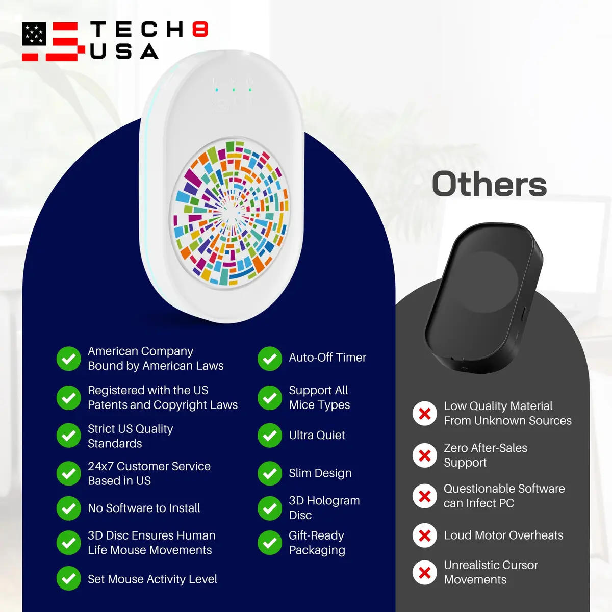 TECH8 USA Undetectable Mouse Mover Jiggler with Ambient Glow Ring and Hologram Disc | No Software Required - view 4