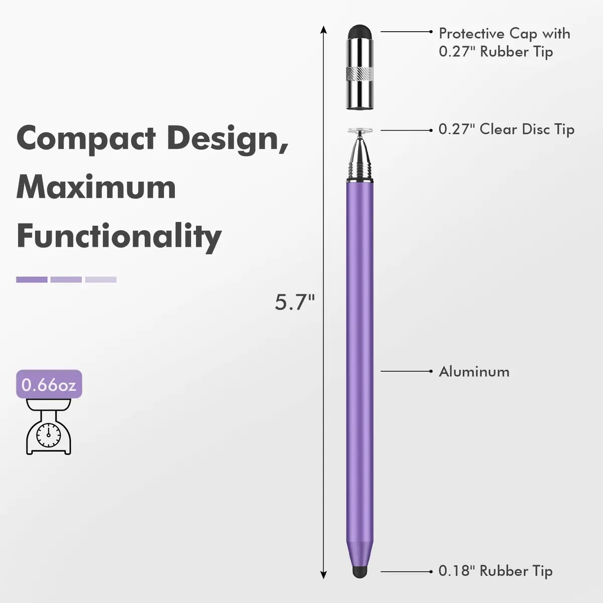 MEKO 3-in-1 Stylus Pen for Touchscreens, 2-Pack Silver/Purple | Universal iPad Stylus with Disc Tip & Rubber Nibs - view 3