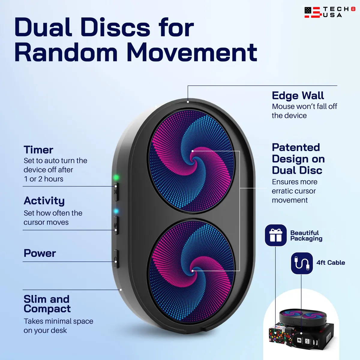 TECH8 USA Dual Disc Mouse Mover Jiggler with Timer & Activity Settings | Keeps Computer Active - view 3