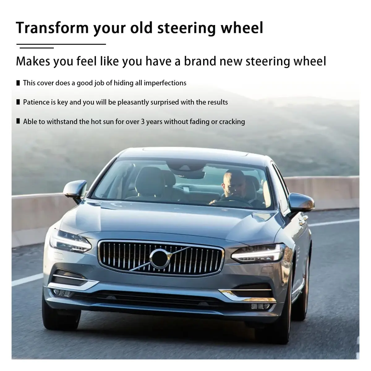 Kewucn Genuine Leather Steering Wheel Cover 15" | Breathable, Anti-Slip DIY Stitch (Coffee, Full Hole) - view 4
