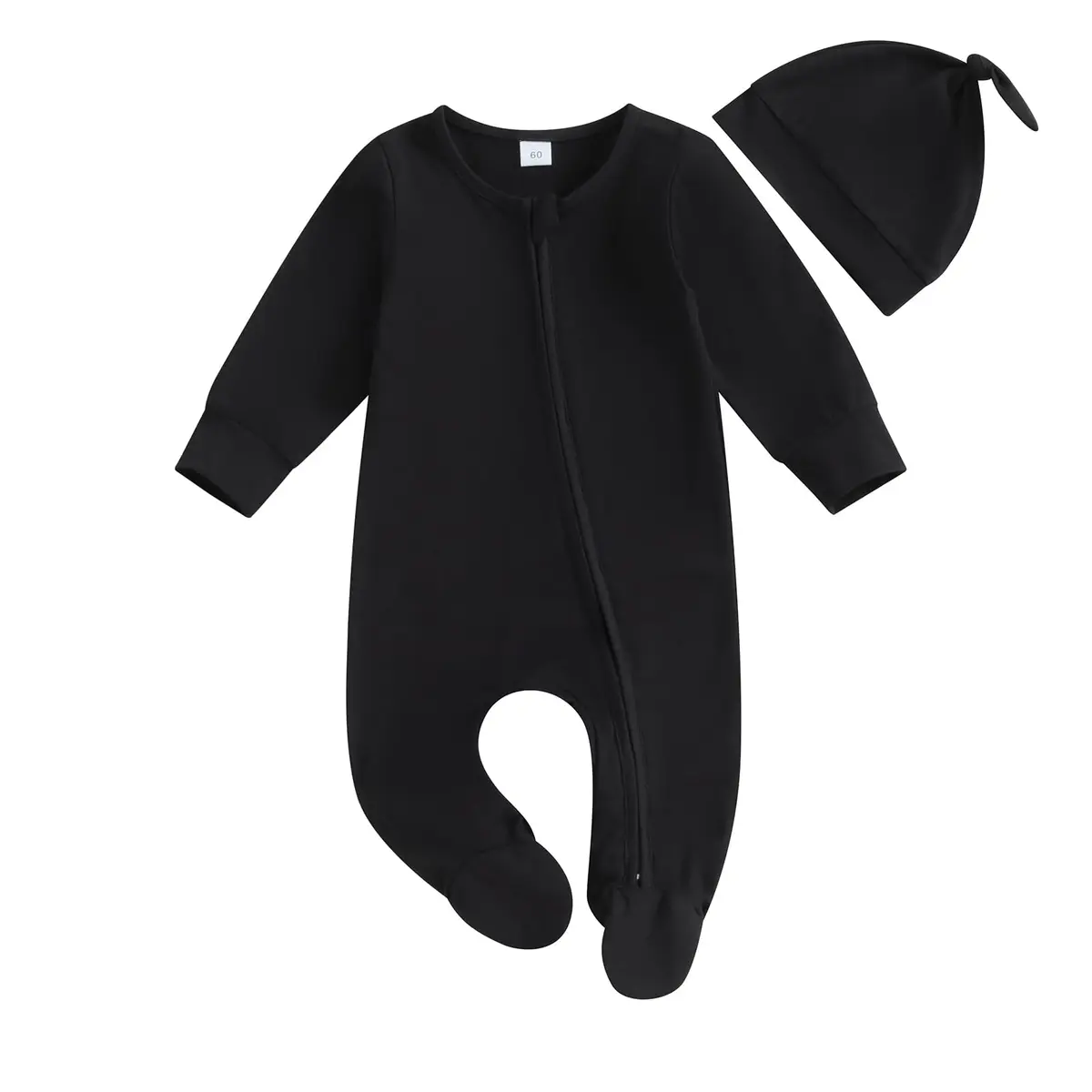 Ayalinggo Newborn Baby Girl Boy Clothes Infant Long Sleeve Solid Footed Romper with Hat 0-3 Months | Fall Outfit Black - main product image
