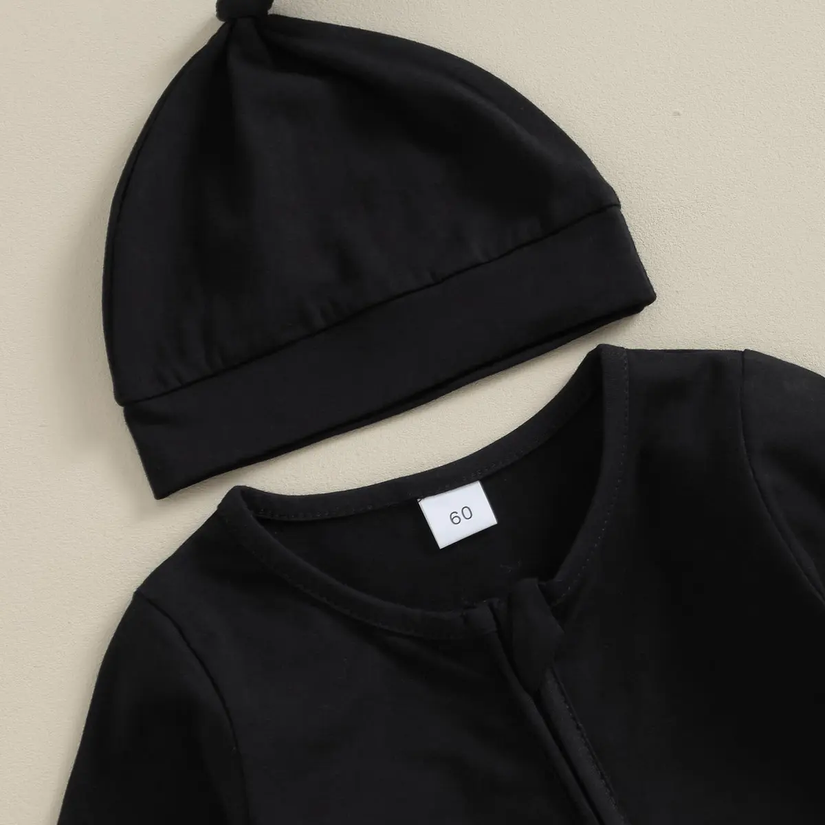 Ayalinggo Newborn Baby Girl Boy Clothes Infant Long Sleeve Solid Footed Romper with Hat 0-3 Months | Fall Outfit Black - view 2