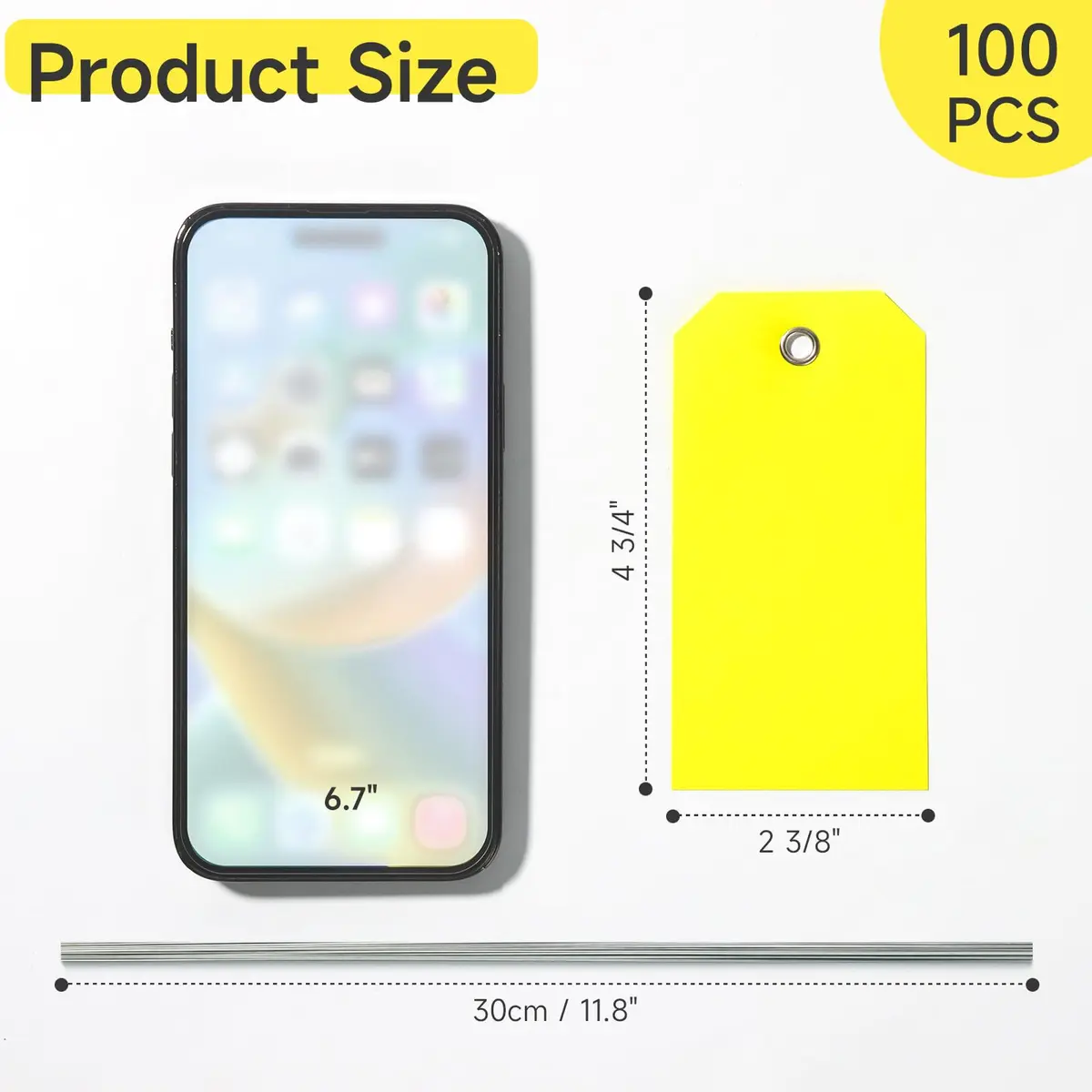 XUWAIDSGN 100Pcs Yellow Plastic Shipping Tags 4 3/4" x 2 3/8" Writable Waterproof Durable - view 2