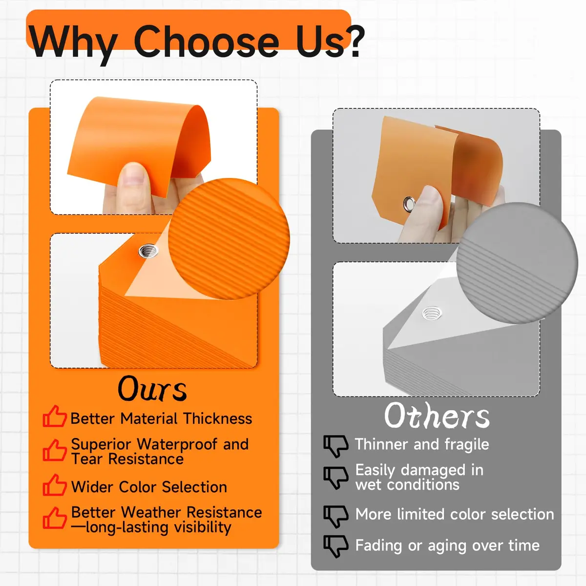 XUWAIDSGN 100 Pcs Rectangle Plastic Hang Tags Waterproof Orange Labels 4 3/4" x 2 3/8" | Weatherproof Tie-On Labels - view 4