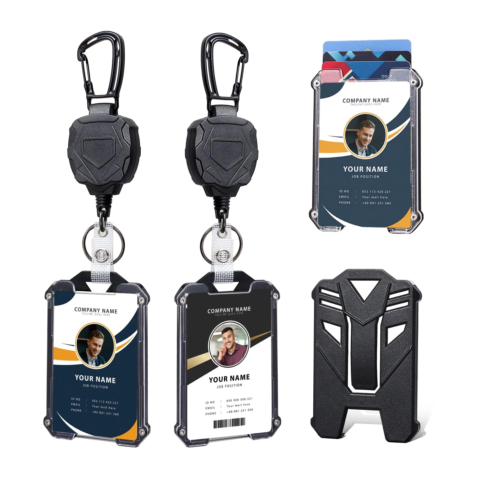COOKOOKY Heavy Duty Retractable Badge Holder with Carabiner & Lanyard | Tactical ID Card Holder, Badge Reel Clip, Keychain - main product image
