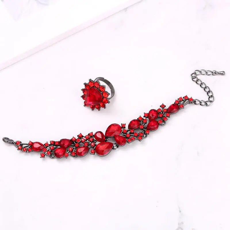 Molie Bridal Austrian Crystal Necklace and Earrings Jewelry Set 4Pcs/Set-Red-Black tone | Wedding Gift - view 5