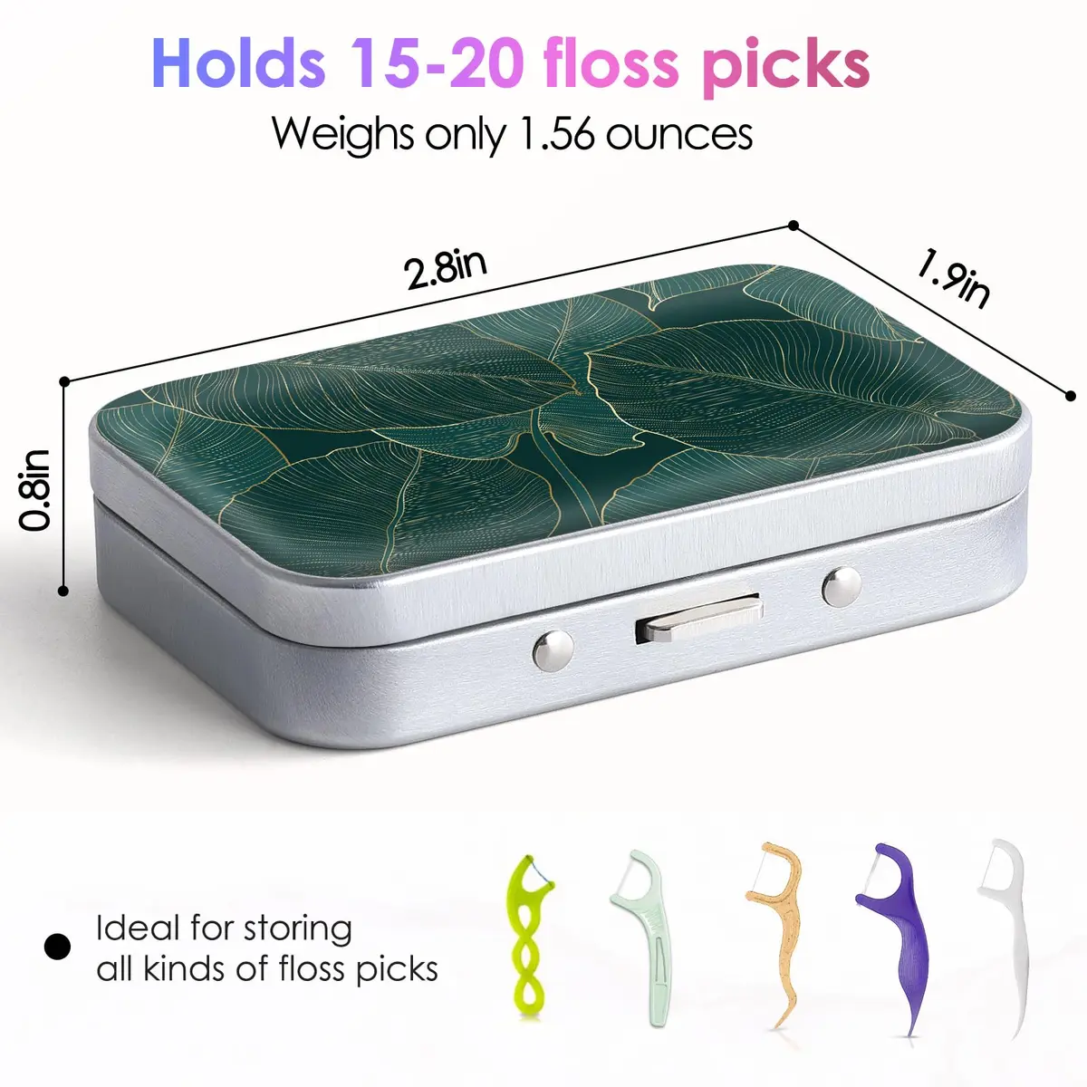 Gerkia Dental Floss Portable Case, Easy to Store Floss Picks of Various Sizes, Portable Dental Floss Dispenser is Perfect for Travelling, Hotels, Dinners, Appointments.Emerald Green Leaf | Compact Travel Organizer - view 2