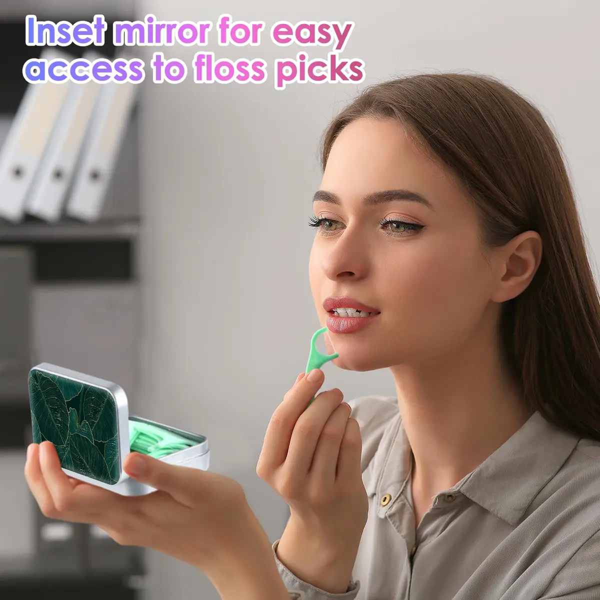 Gerkia Dental Floss Portable Case, Easy to Store Floss Picks of Various Sizes, Portable Dental Floss Dispenser is Perfect for Travelling, Hotels, Dinners, Appointments.Emerald Green Leaf | Compact Travel Organizer - view 4
