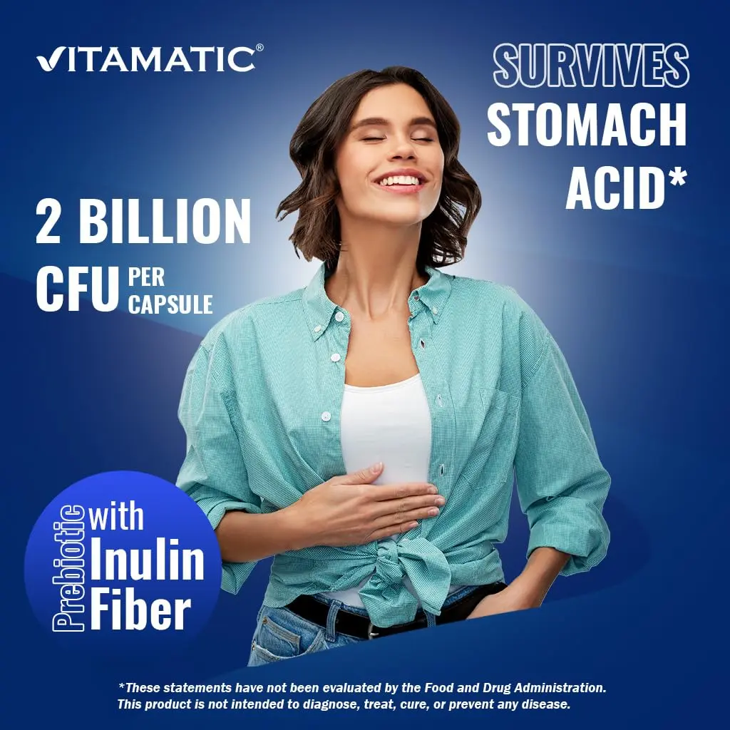 Vitamatic Lactobacillus Salivarius 2 Billion per Capsule | Digestive Support with Prebiotic Fiber (60 Count) - view 7
