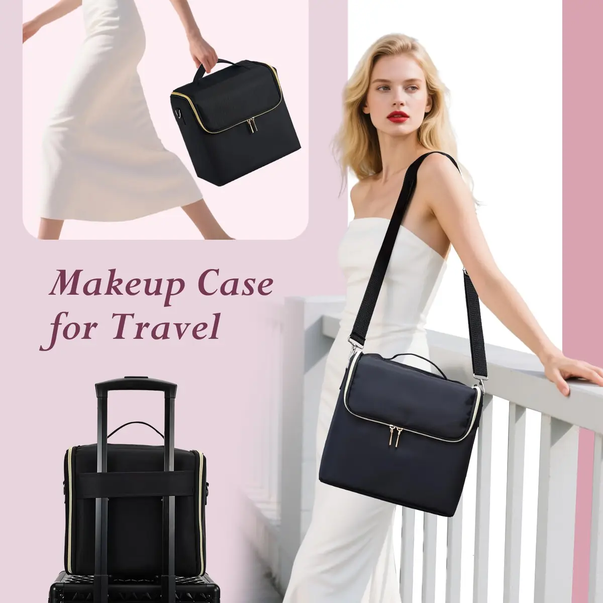 Yueieoun Large Travel Makeup Train Case, 4 Tier Cosmetic Organizer, Black | Professional Makeup & Nail Art Storage - view 5