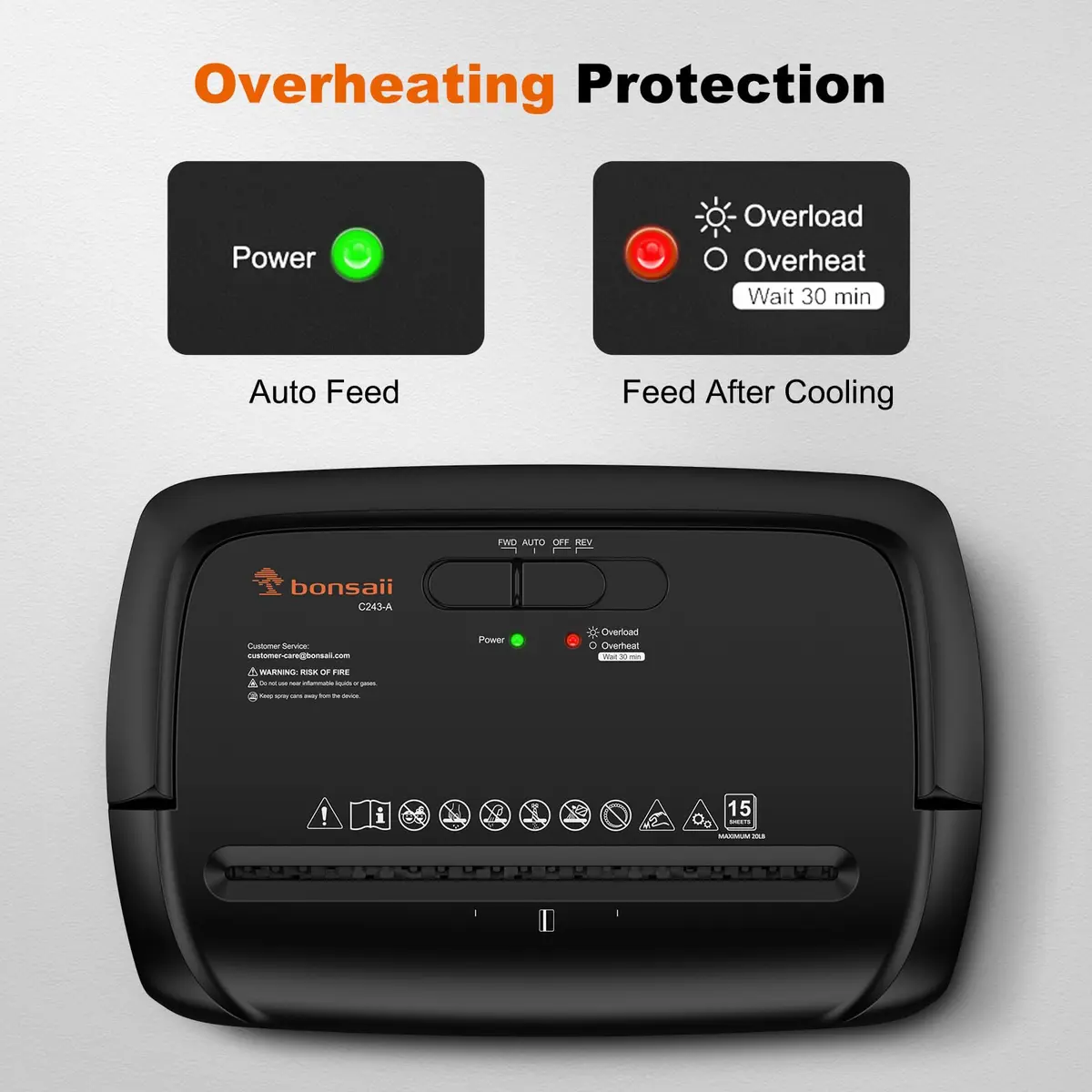 Bonsaii 15-Sheet Cross Cut Paper Shredder 6.67 kg (14.7 lb) | P-4 Security Level, 10-Min Run Time, Shreds CDs & Credit Cards - view 6