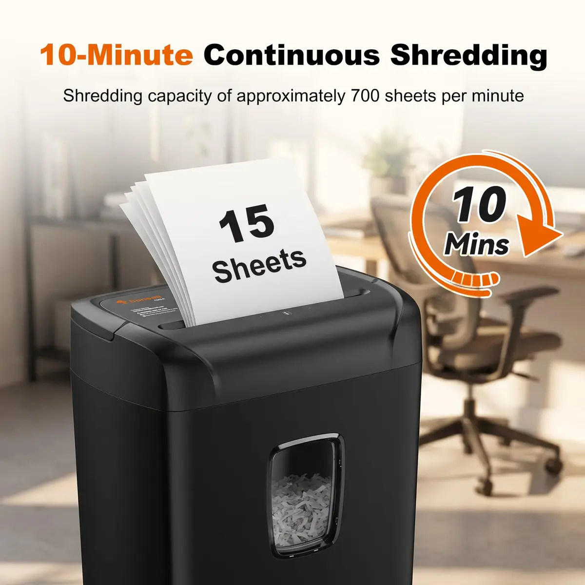 Bonsaii 15-Sheet Cross Cut Paper Shredder 6.67 kg (14.7 lb) | P-4 Security Level, 10-Min Run Time, Shreds CDs & Credit Cards - view 2