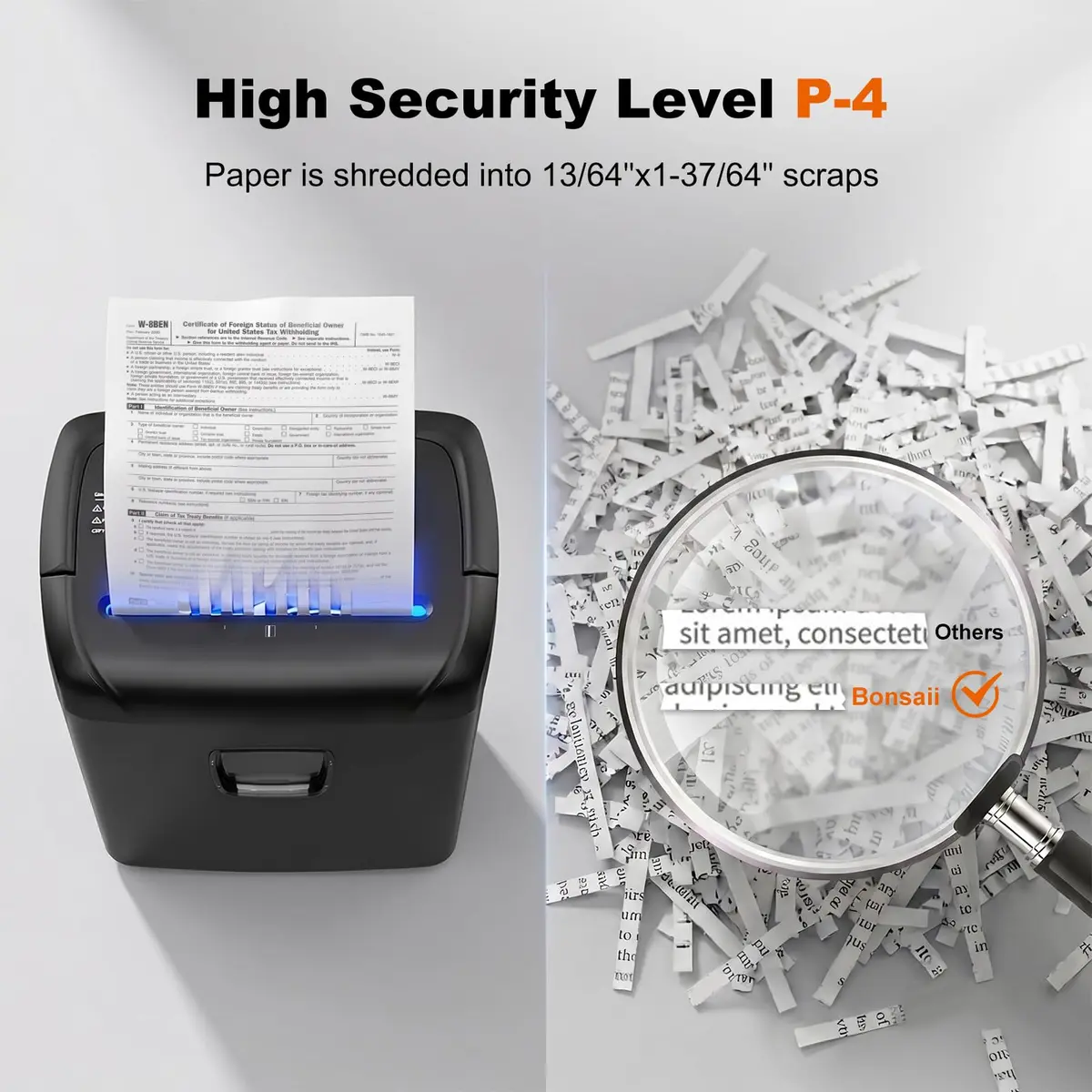 Bonsaii 15-Sheet Cross Cut Paper Shredder 6.67 kg (14.7 lb) | P-4 Security Level, 10-Min Run Time, Shreds CDs & Credit Cards - view 3