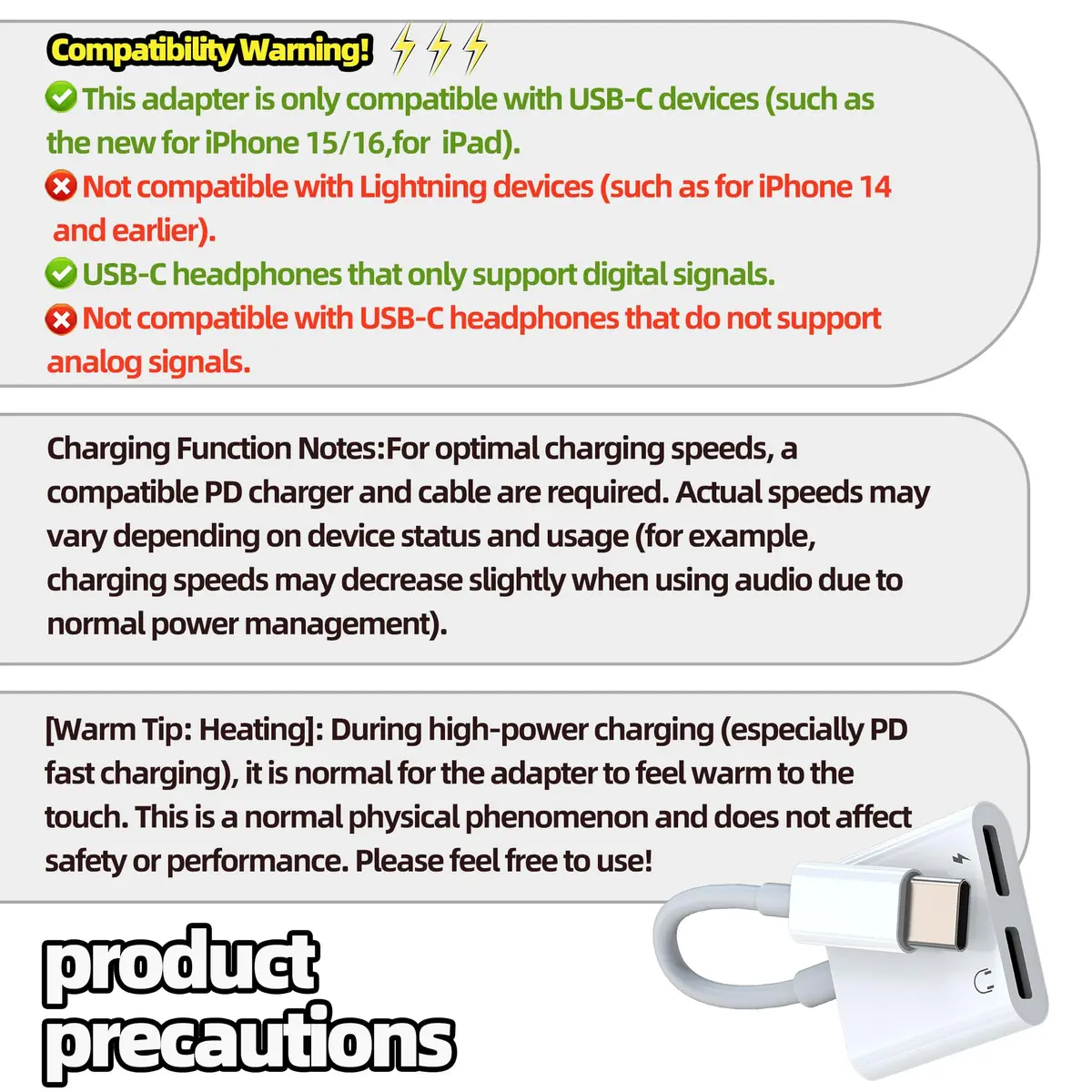 zoyuzan USB-C to Dual USB-C Audio & Charging Adapter 2-Pack | Supports PD 60W Fast Charging & Hi-Res Audio - view 2