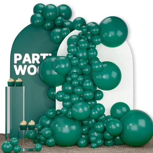 PartyWoo Dark Green Balloons 140pcs Assorted Sizes (5-18 Inch) | Jungle Dinosaur Theme Birthday Party Decorations - main product image
