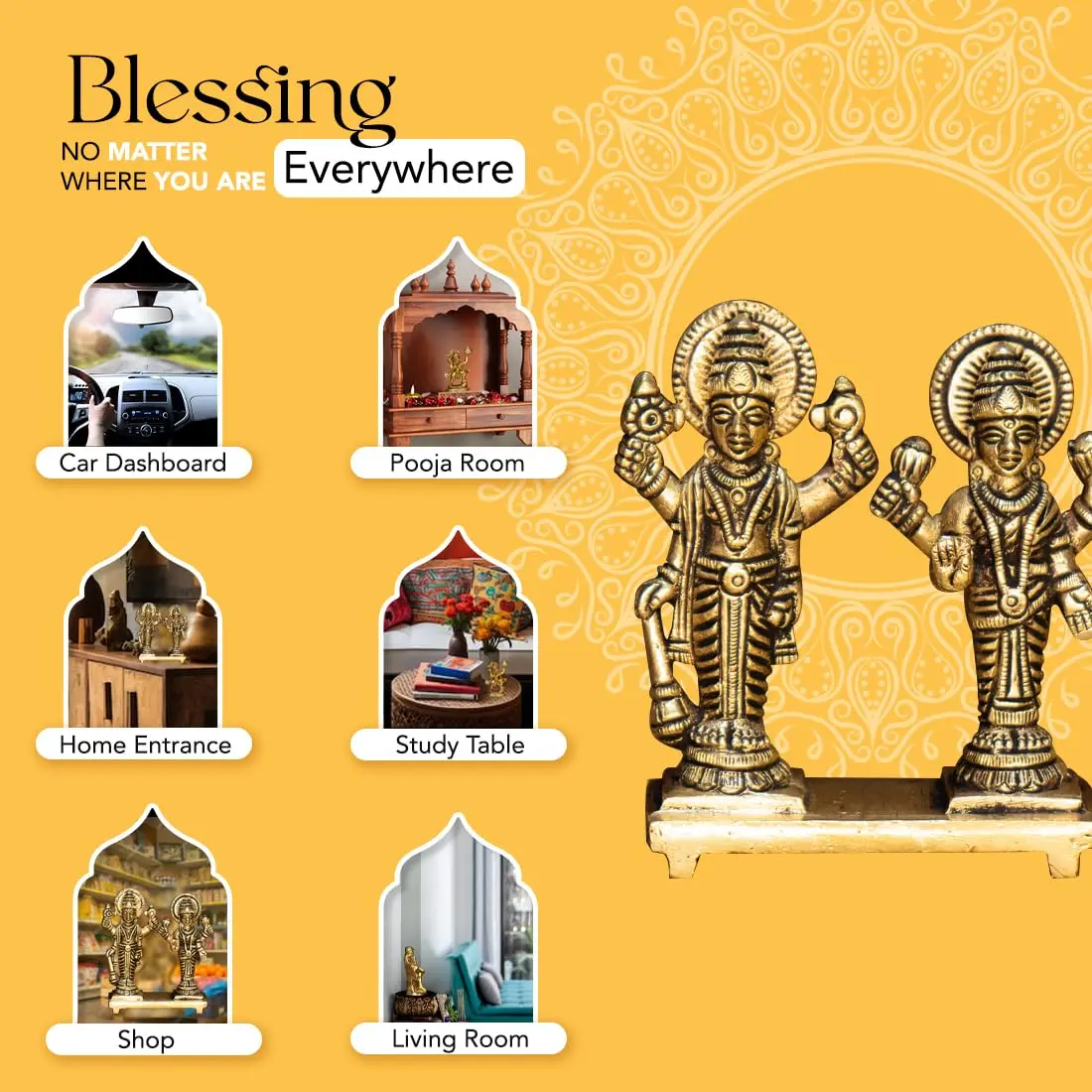 Ekhasa Brass Vishnu Laxmi Murti 8.4cm | Prosperity Blessing for Home & Office - view 5