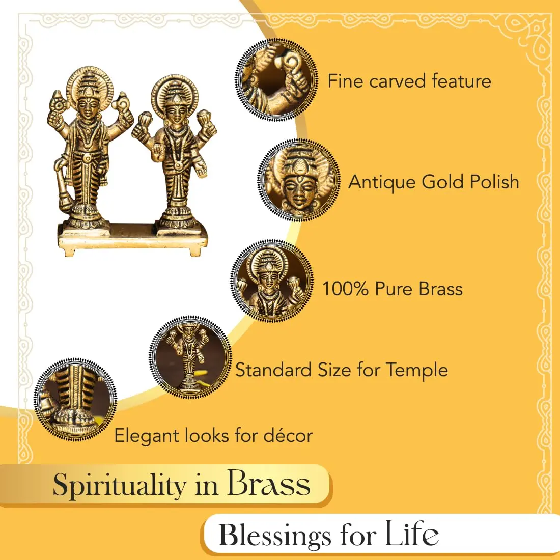 Ekhasa Brass Vishnu Laxmi Murti 8.4cm | Prosperity Blessing for Home & Office - view 3