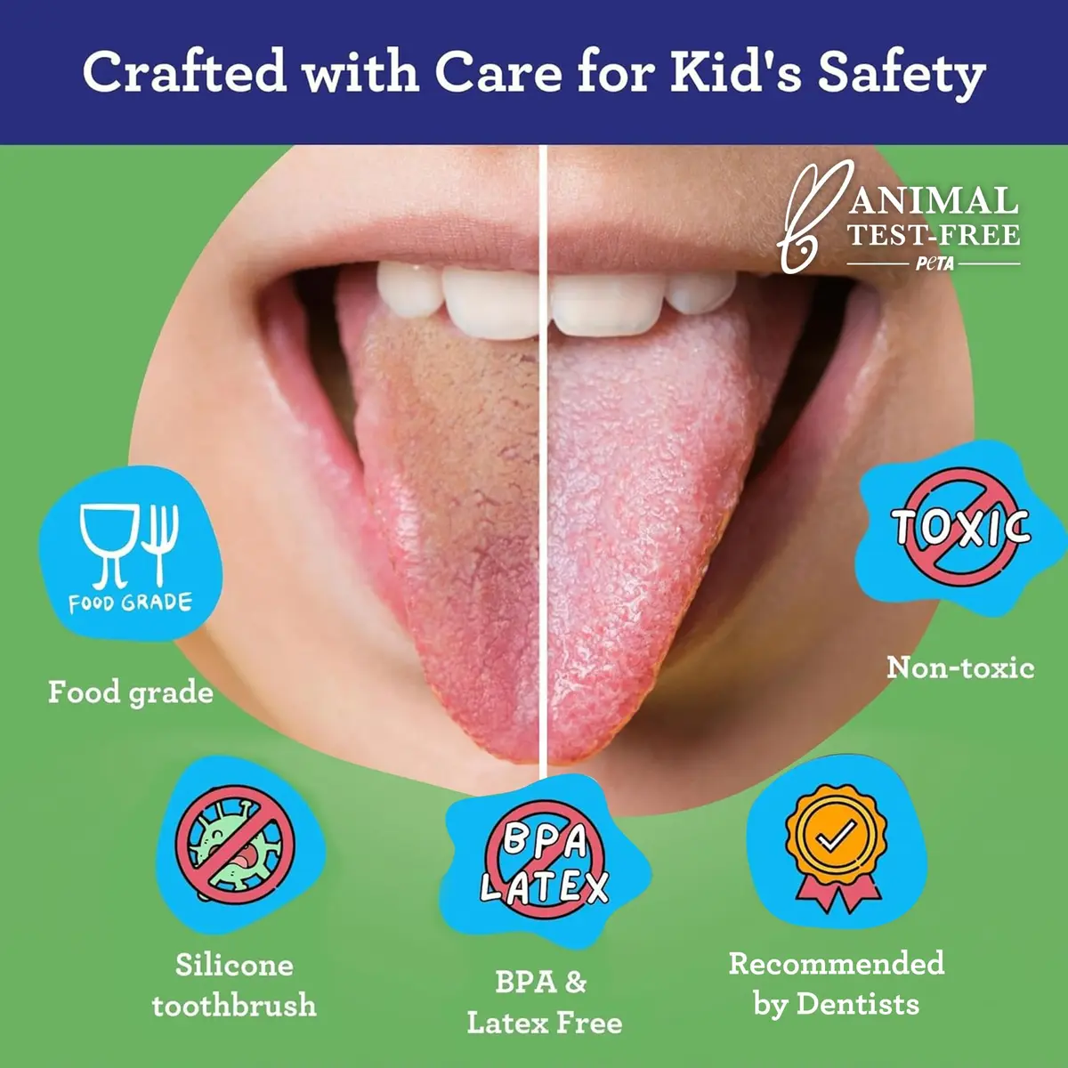 GuruNanda Kids Tongue Scraper 2-Pack | Stainless Steel, Travel Case, Kid-Friendly Design - view 6