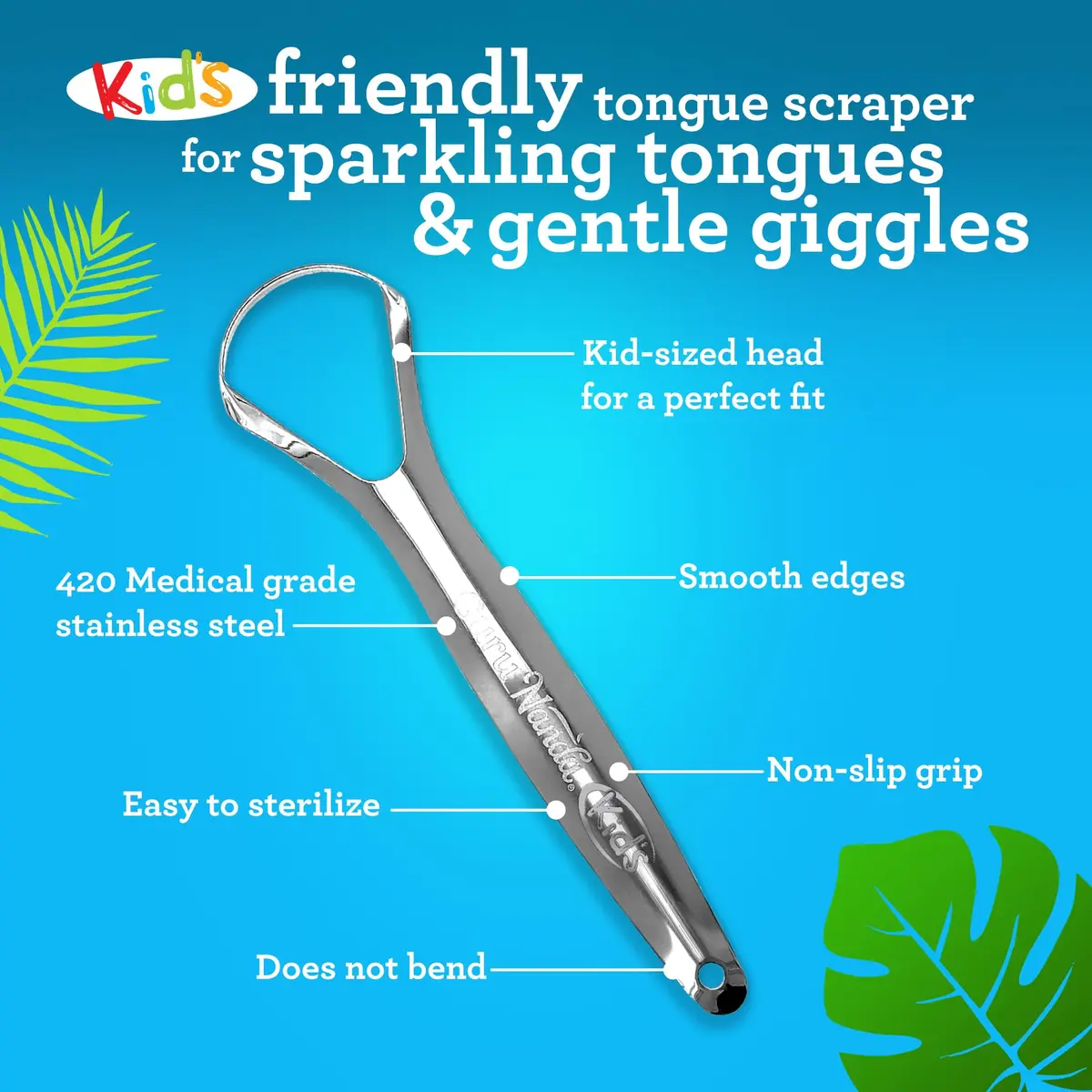 GuruNanda Kids Tongue Scraper 2-Pack | Stainless Steel, Travel Case, Kid-Friendly Design - view 2