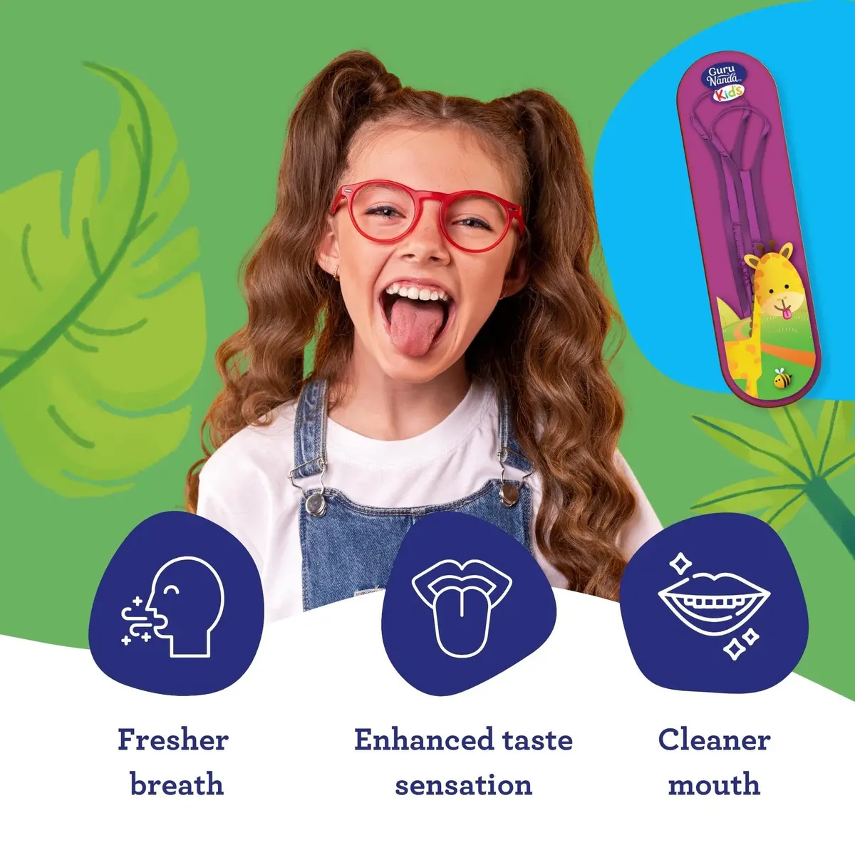 GuruNanda Kids Tongue Scraper 2-Pack | Stainless Steel, Travel Case, Kid-Friendly Design - view 4