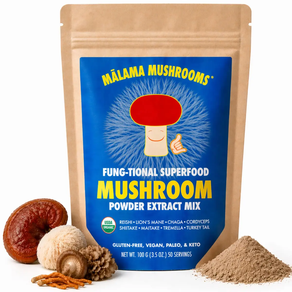 Malama Organic 8-Mushroom Powder Blend - main product image
