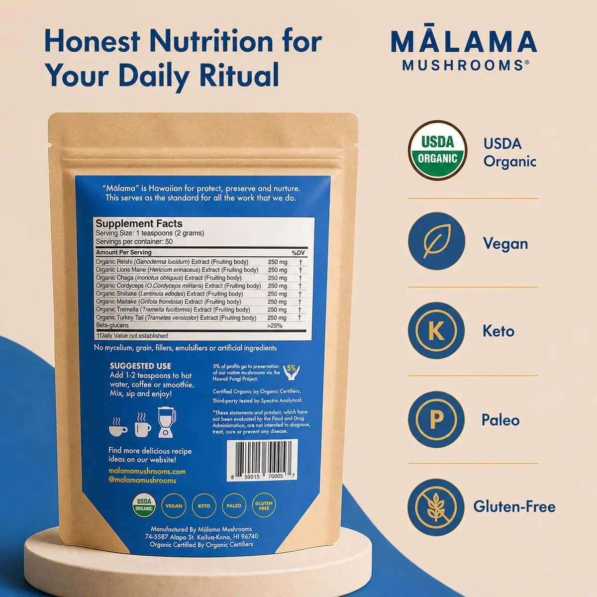 Malama Organic 8-Mushroom Powder Blend - view 2