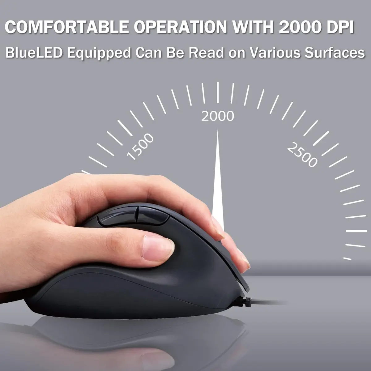 ELECOM Left Hand Wired USB Ergonomic Mouse, Silent Click, 2000DPI, 5 Buttons, BlueLED, Lsize Black (M-XGL31UBSKBK) - view 7