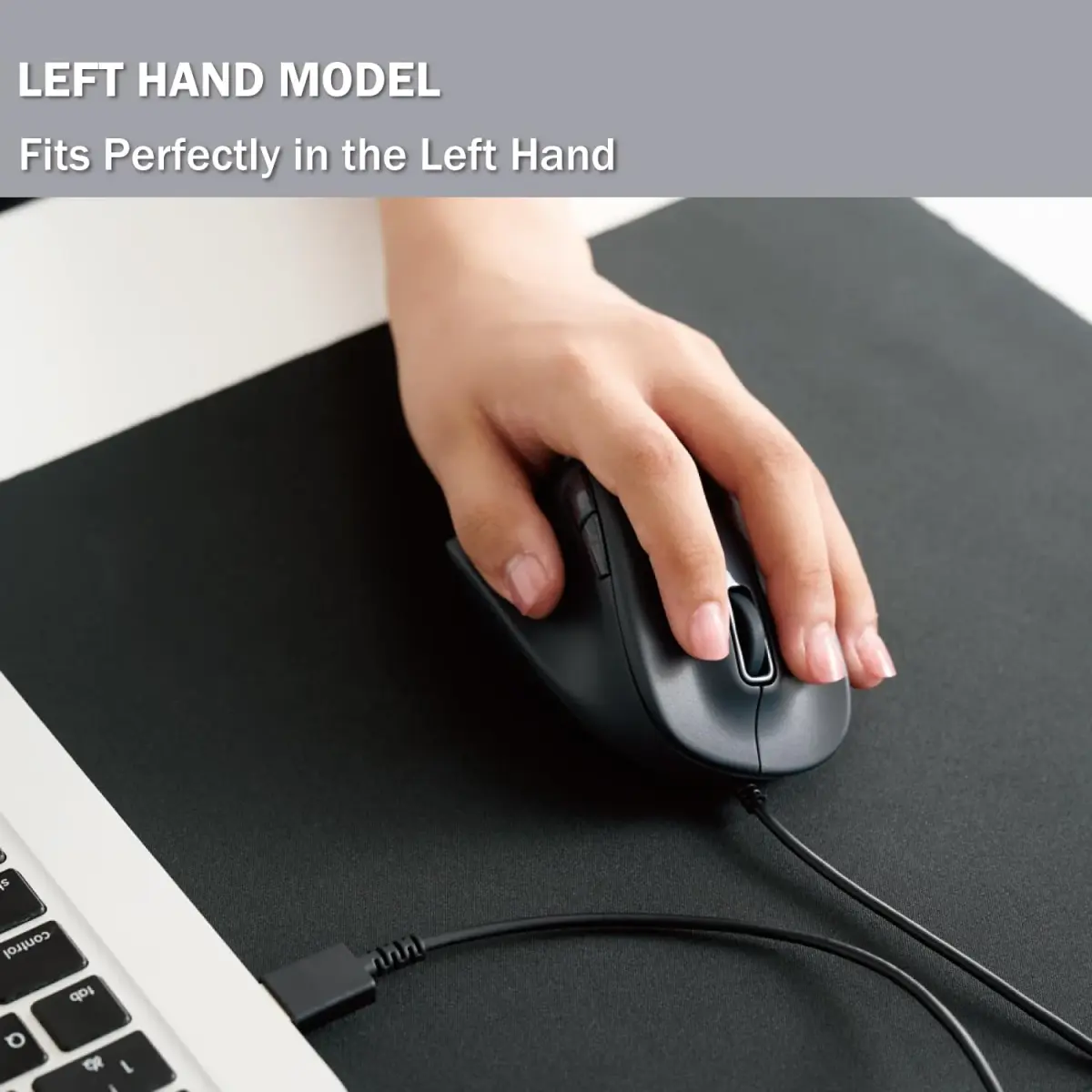 ELECOM EX-G Left Hand Wired USB Ergonomic Mouse, Silent Click, 2000DPI, 5 Buttons, BlueLED Sensor, M-XGM31UBSKBK - view 2