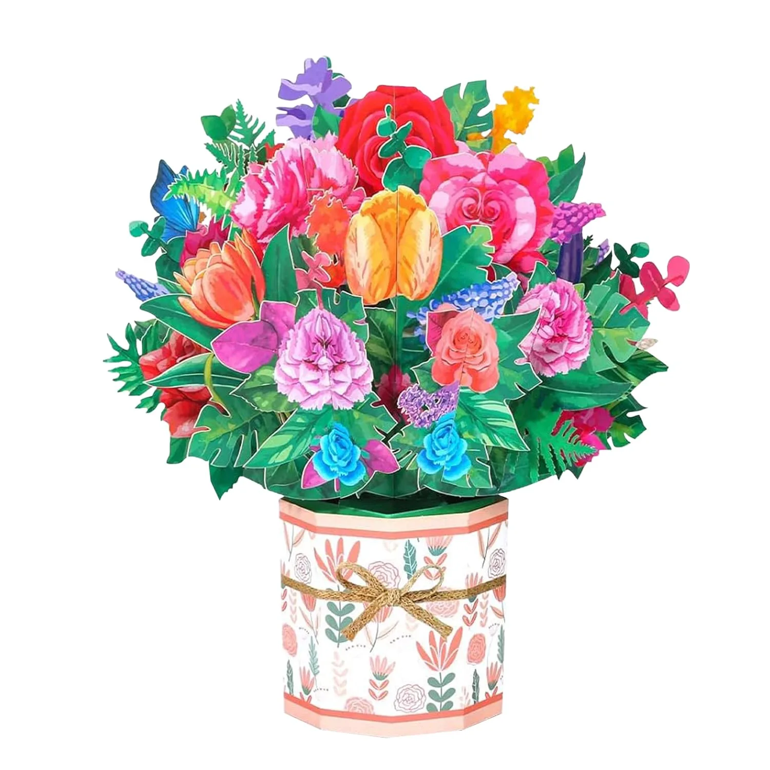 ROBBEAR Rose Carnation Bouquet Pop Up Card, 3D Flower Greeting Card with Envelope (8.7" x 7.1") | Handmade Laser-Cut Paper Art - main product image