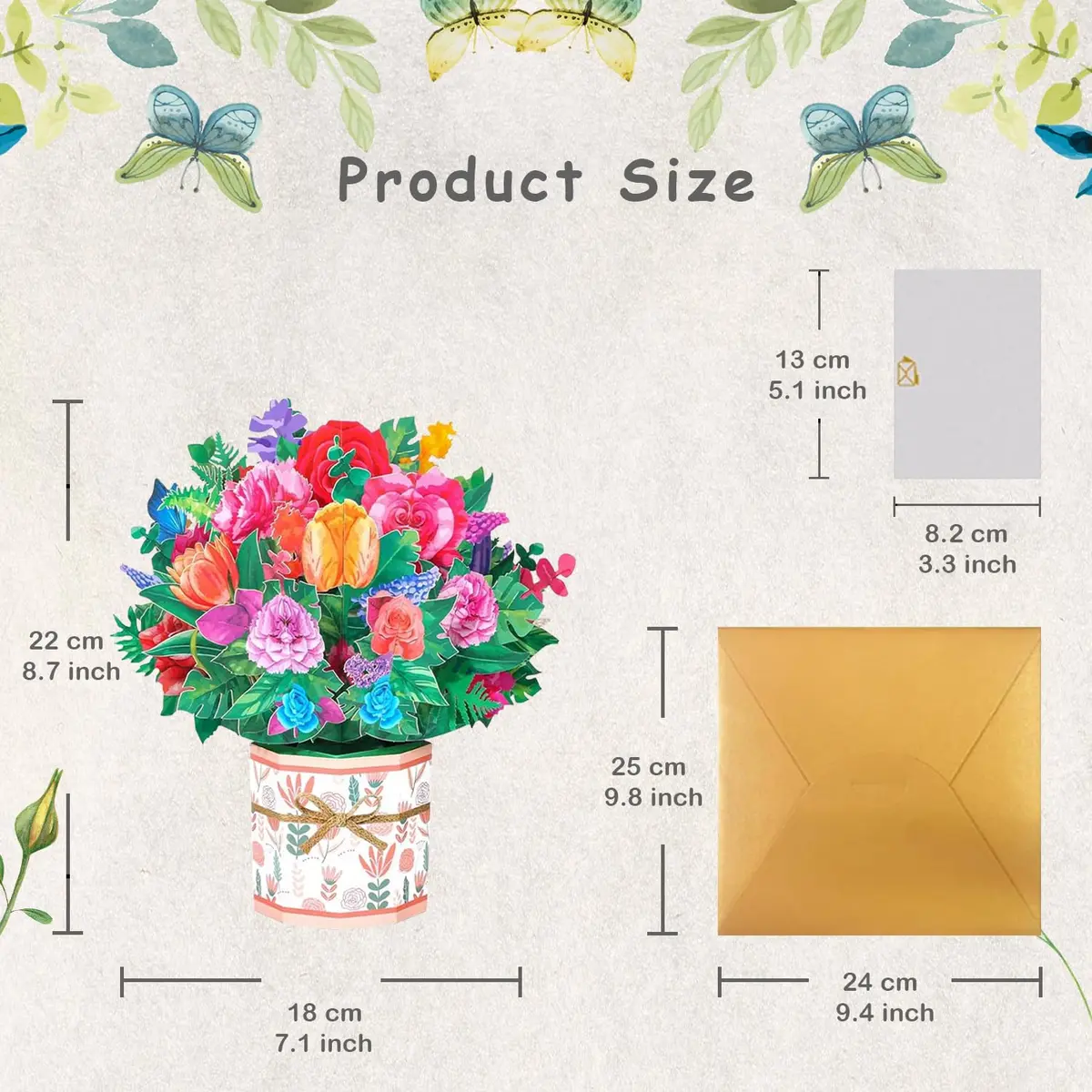 ROBBEAR Rose Carnation Pop Up Card 23cm (8.7") x 19cm (7.1") | Handmade 3D Flower Bouquet Greeting Card for Any Occasion - view 5