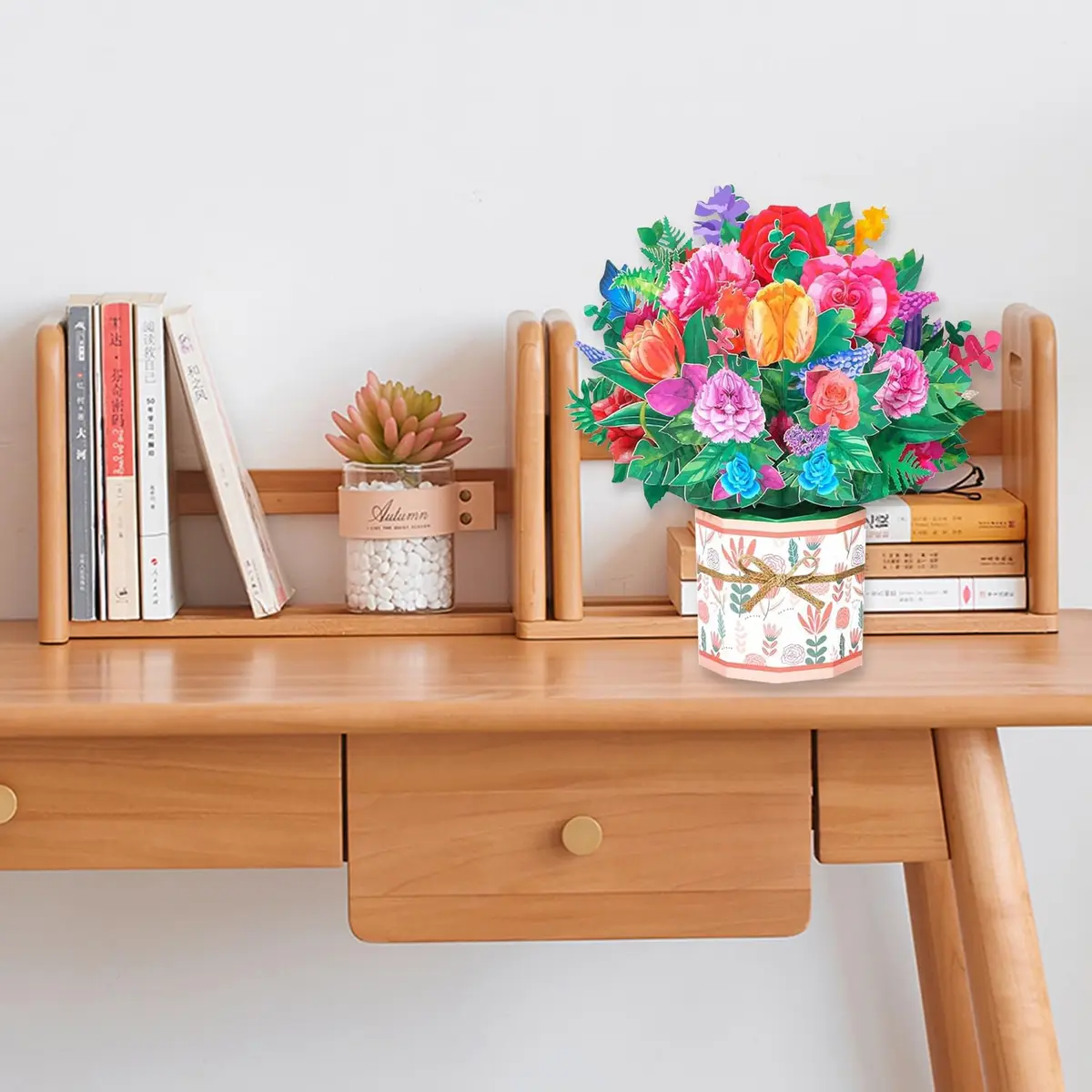 ROBBEAR Rose Carnation Pop Up Card 23cm (8.7") x 19cm (7.1") | Handmade 3D Flower Bouquet Greeting Card for Any Occasion - view 2