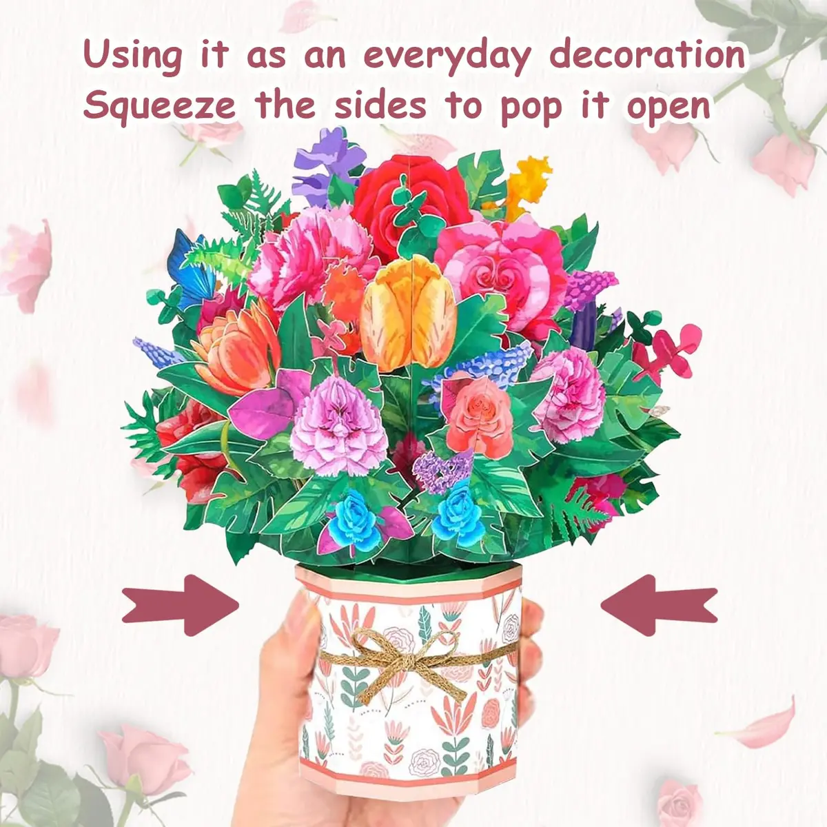 ROBBEAR Rose Carnation Pop Up Card 23cm (8.7") x 19cm (7.1") | Handmade 3D Flower Bouquet Greeting Card for Any Occasion - view 4