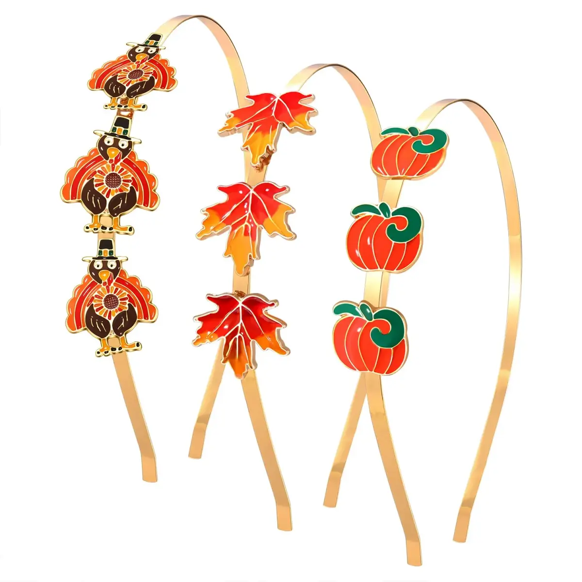 boderier Thanksgiving Turkey Enamel Headband 3-Pack | Festive Holiday Hair Accessories - main product image
