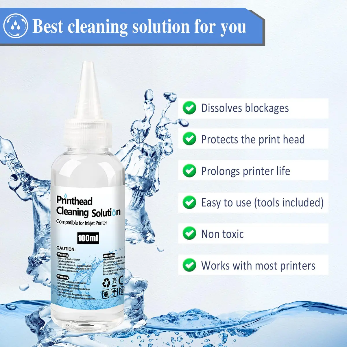 SHUOLEI Printhead Cleaning Kit Inkjet Printers | Universal Solution for HP, Brother, Canon (100mL) | Supports All Inkjet Printer Nozzles - view 6