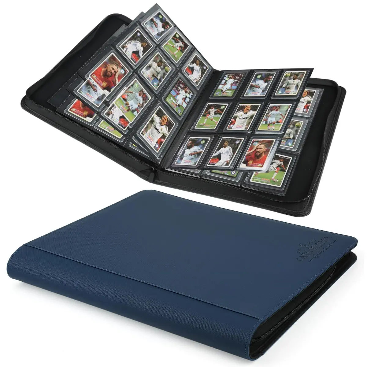 CARDBINDER Blue Toploader Binder with 16 Pages | Holds 288 Cards | PVC-Free EVA Foam & PU Leather - main product image