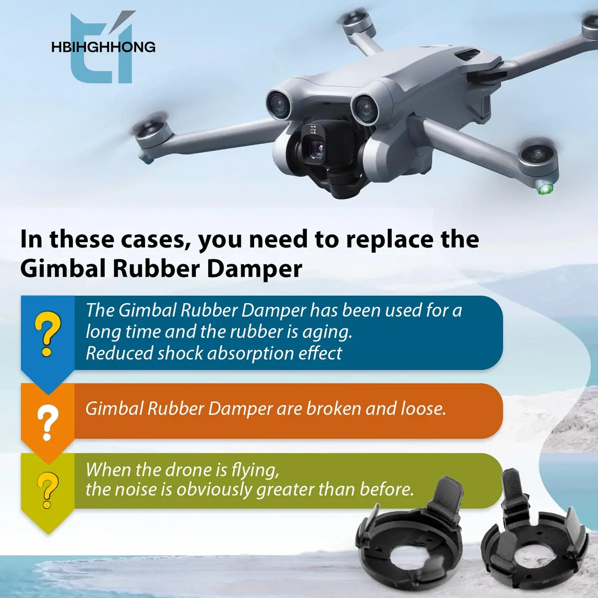HBIHGHHONG Gimbal Shock Absorption Rubber Dampers for DJI Mini 3 Pro/Mini 3 with Repair Tools (Left & Right Rubber) - view 3