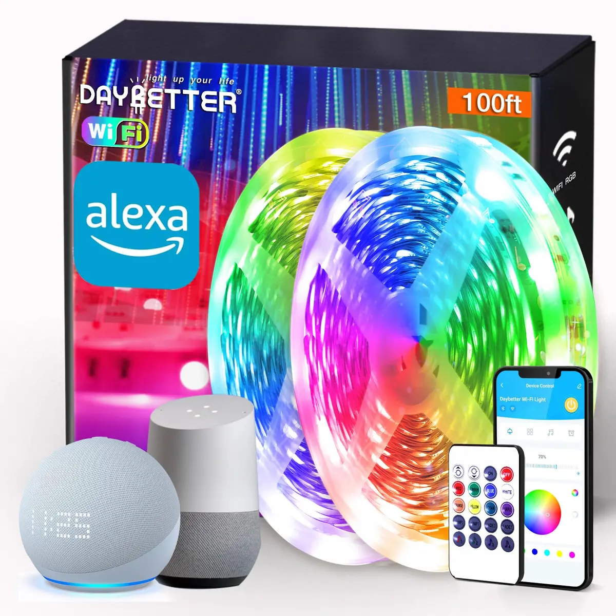 DAYBETTER Smart WiFi LED Strip Lights 100ft (30.48m) | Voice Control with Alexa & Google Assistant - main product image