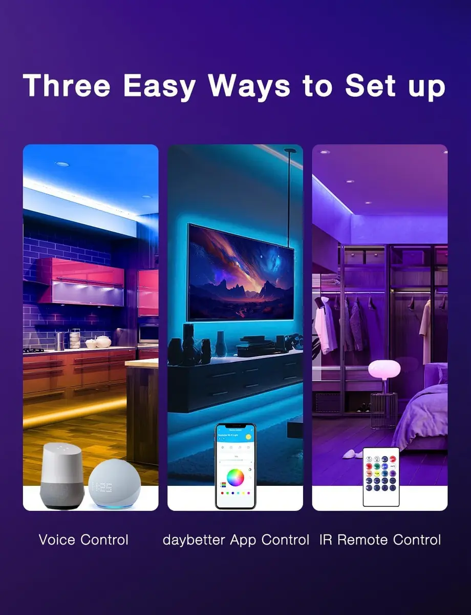 DAYBETTER Smart WiFi LED Strip Lights 100ft (30.48m) | Voice Control with Alexa & Google Assistant - view 3