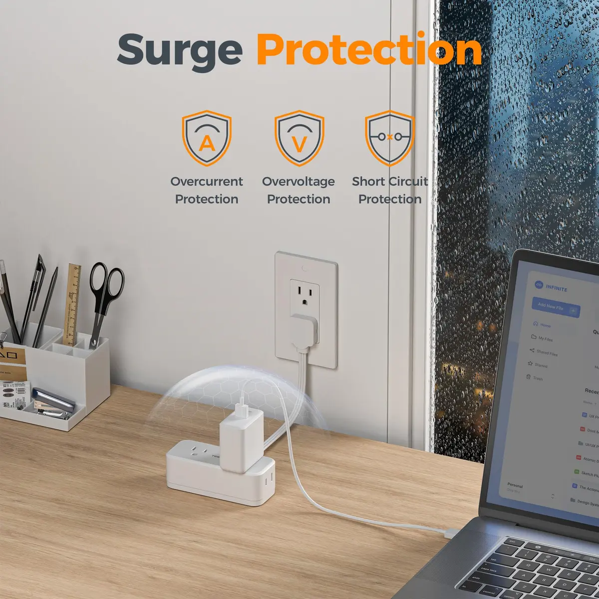 TESSAN Power Strip 0.5Ft Grey | 7-in-1 Surge Protector with USB Ports - view 6