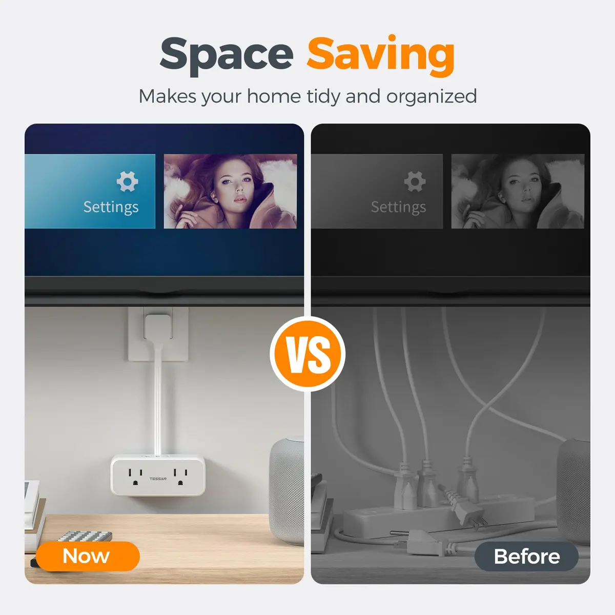 TESSAN Power Strip 0.5Ft Grey | 7-in-1 Surge Protector with USB Ports - view 3