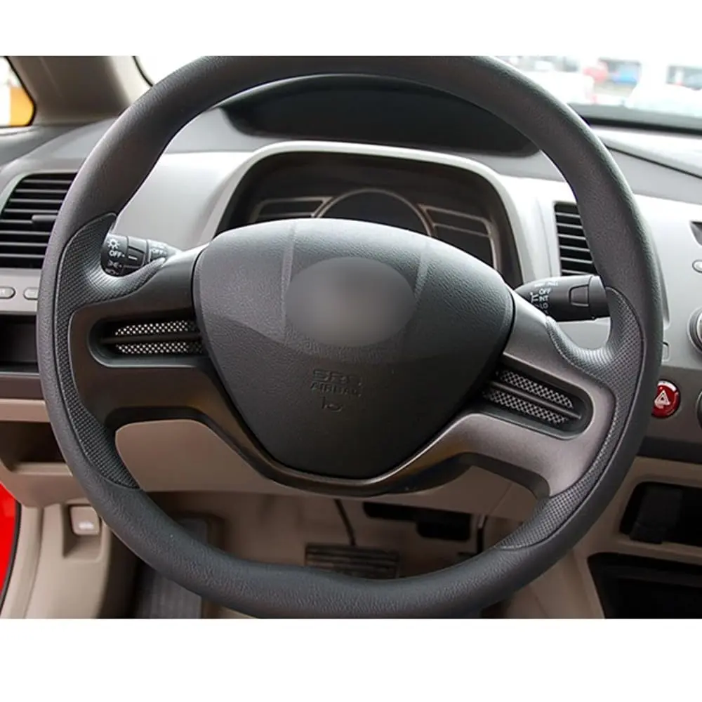 AEETUED Carbon Fiber Style Steering Wheel Trim Cover for Honda Civic 2006-2011 (A-Black) - view 3